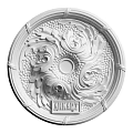 White Decorative Ceiling Medallion with Intricate Swirl Patterns and Central Circle AKICART Brand Label
