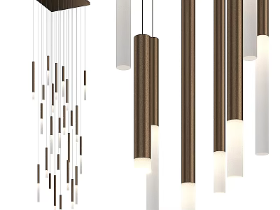Modern Minimalist Chandelier With Wooden And White Hanging Tubes For Interior Lighting Decor 3d model