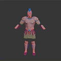Silver Medieval Fantasy Warrior Armor With Golden Helmet And Brown Skirt