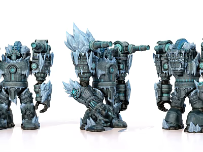 Ice Themed Mechanical Weapon Robots With Frosty Armor And Battle Features 3d model