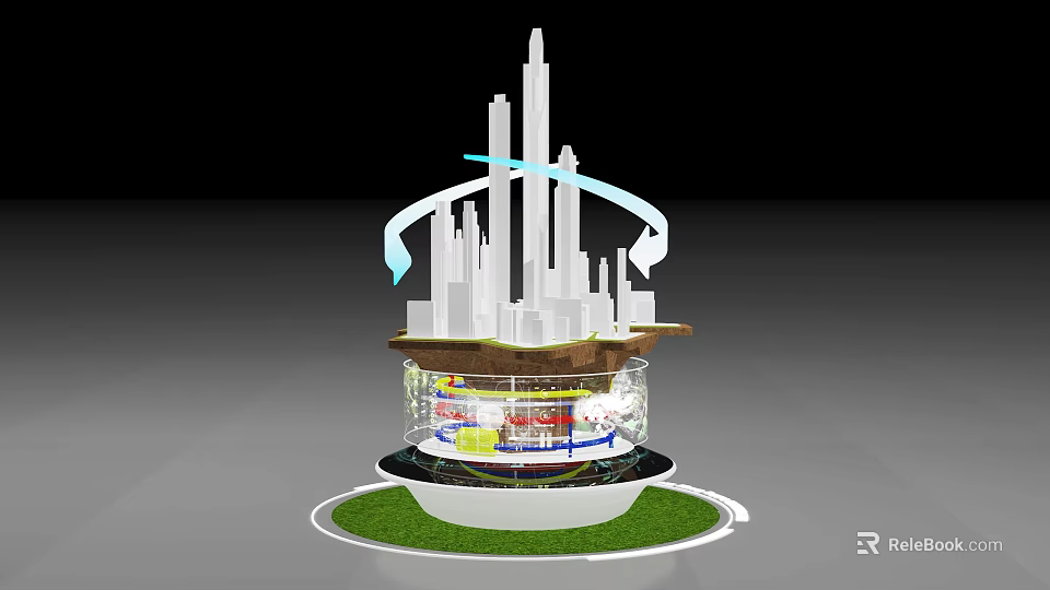 3D Urban Structure Model With Tall Buildings Underground Layers And Green Grass 3d model 