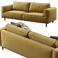 Modern Yellow Two Seater Sofa with Patterned and Solid Pillows and Black Legs 3d model