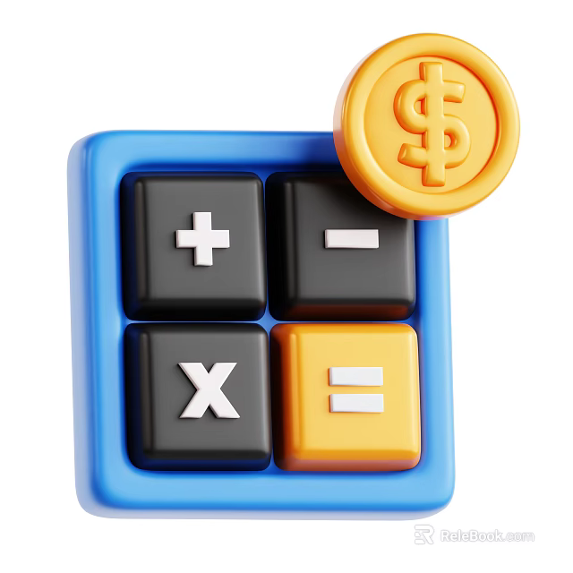 Decorative Ornament Set With Blue Calculator Buttons And Gold Dollar Sign Coin 3d model 