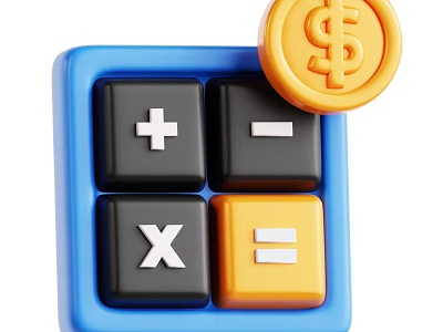 Decorative Ornament Set With Blue Calculator Buttons And Gold Dollar Sign Coin 3d model