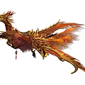 Mythical Phoenix Character Featuring Golden Red Ornate Feathers With Intricate Details In Flight