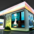Modern Exhibition Booth Design With Large Cityscape Displays And Illuminated Structure