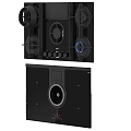 Modern Black Kitchen Gas Cooktop and Range Hood with Control Knobs Design