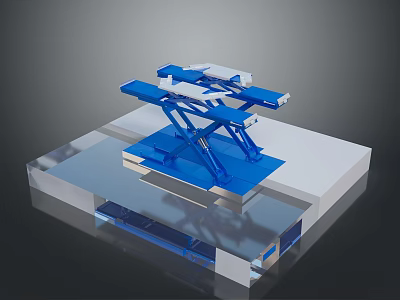 Industrial Equipment 3D Model Blue Mechanical Lifting Platform With Transparent Base And Stable Support 3d model