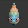Colorful Dragon Like Figurine With Rainbow Scales Curled Tail Antlers And Large Eyes