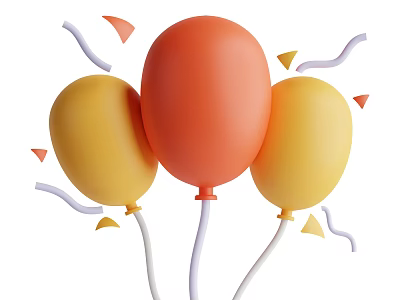 Festive Decorative Ornament Set with Orange Yellow Balloons Ribbons and Triangular Accents 3d model