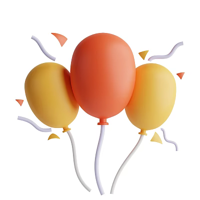 Festive Decorative Ornament Set with Orange Yellow Balloons Ribbons and Triangular Accents 3d model