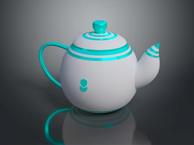 Simple Modern White Teapot With Turquoise Stripes And Paw Print Design For Daily Use 3d model