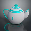 Simple Modern White Teapot With Turquoise Stripes And Paw Print Design For Daily Use