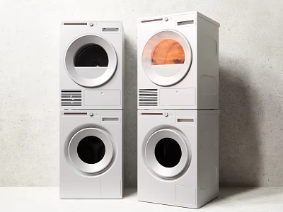 Stacked White Washing Machine and Dryer in Modern Home Interior Design 3d model
