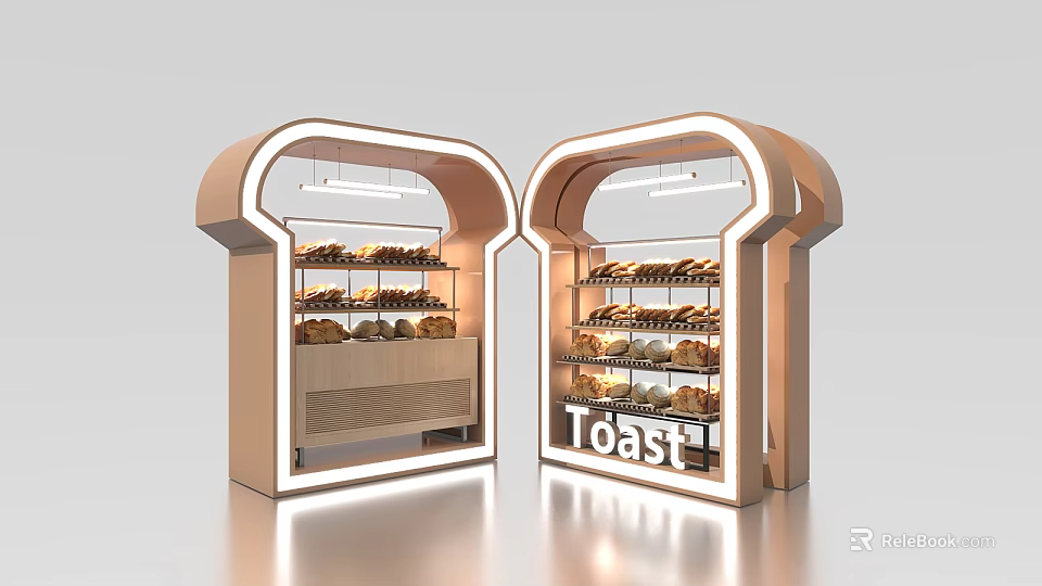 Bread Shaped Display Shelves with Lighting for Showcasing Breads and Toast Sign 3d model 