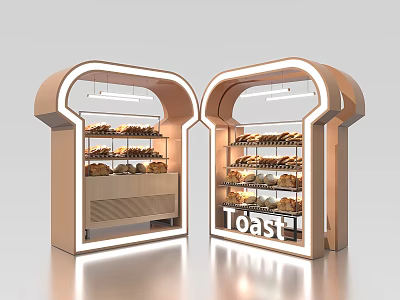 Bread Shaped Display Shelves with Lighting for Showcasing Breads and Toast Sign 3d model