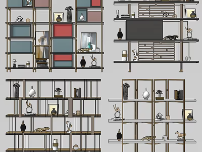 Modern Open Shelving Units With Multiple Layers And Decorative Items 3d model