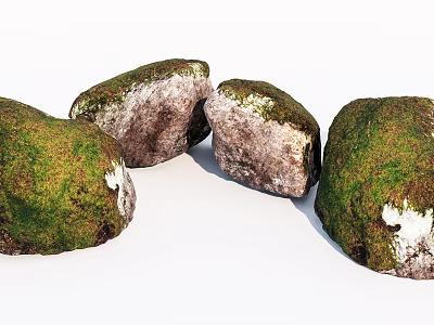 Natural Moss Covered Stones And Wood Elements For Garden Landscape Design 3d model