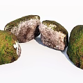 Natural Moss Covered Stones And Wood Elements For Garden Landscape Design