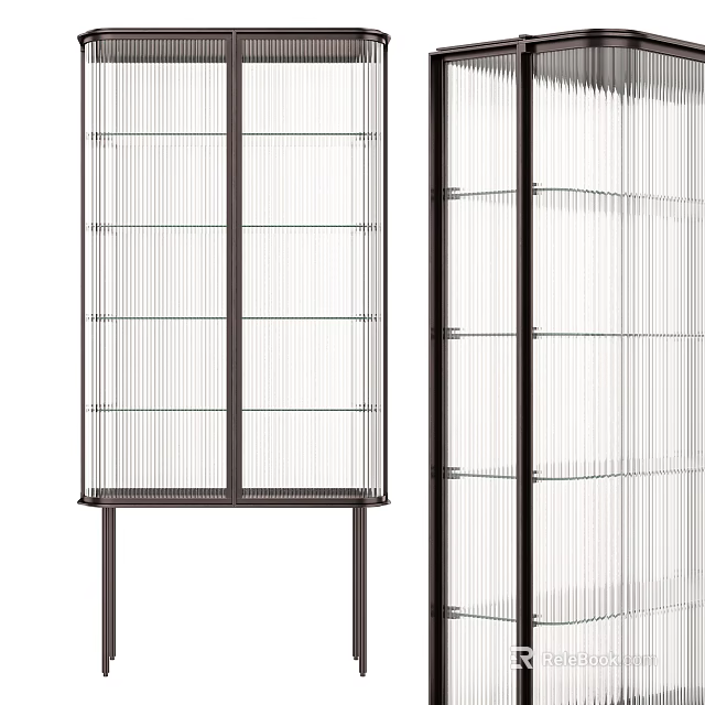 Modern Sideboard With Black Frame And Transparent Glass Shelves Design 3d model 