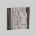 Elegant White Curtains With Dark Side Panels And Tiebacks By Window 3d model
