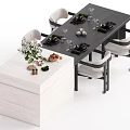 Modern Dining Table Set With Black Table White Chairs Dinnerware And Plant Decorations 3d model