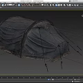 Gray Outdoor Camping Tent With Yellow Interior And Support Ropes