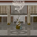 Elegant Hotel Lobby Interior With Crystal Chandelier Marble Floor And Decorative Sculpture