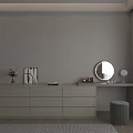 Elegant Modern Vanity Table With Round Mirror And Storage Drawers 3d model