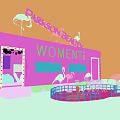 Pink Commercial Street Mobile Store with Parlsonbeauty Women Theme Flamingo Decorations and Green Grass Surroundings