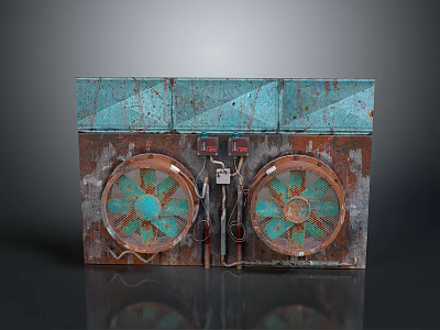 Vintage Style Turquoise And Rust Household Item With Circular Fan Like Structures And Control Panel 3d model