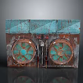 Vintage Style Turquoise And Rust Household Item With Circular Fan Like Structures And Control Panel