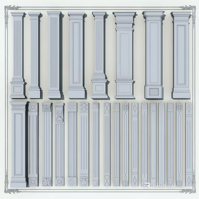 Classical Roman Columns With Various Design Styles And Ornate Architectural Details 3d model
