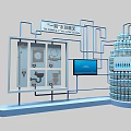 Warm Home Exhibition Stand With Water Heater Icons Display Board Digital Screen And Stacked Bottles