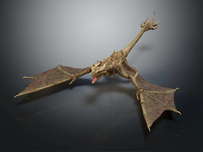 Detailed Golden Dragon 3D Model With Spread Wings On Dark Background 3d model