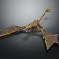 Detailed Golden Dragon 3D Model With Spread Wings On Dark Background
