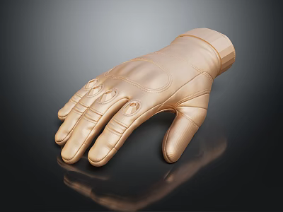 Shiny Golden Glove With Stitched Design For Sports Use On Reflective Surface 3d model