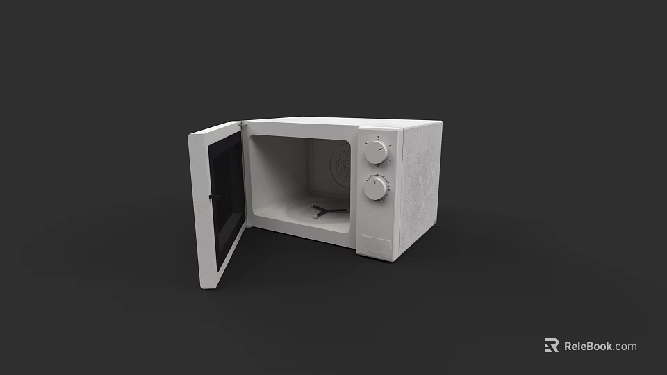 White Microwave Oven With Open Door And Knob Controls For Kitchen Use 3d model