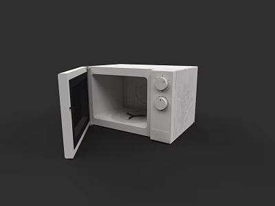 White Microwave Oven With Open Door And Knob Controls For Kitchen Use 3d model