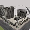 Modern Commercial Complex With High Rise Buildings Glass Curtain Walls And Low Rise Retail Areas