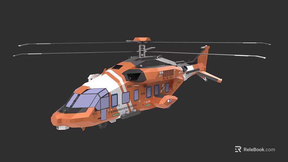 Orange And White Modern Helicopter With Rotor System And Cabin Windows 3d model