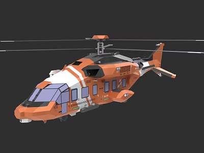 Orange And White Modern Helicopter With Rotor System And Cabin Windows 3d model
