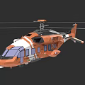Orange And White Modern Helicopter With Rotor System And Cabin Windows 3d model