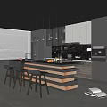 Modern Kitchen Bar With LED Lighting Stools And Open Cabinet Design 3d model