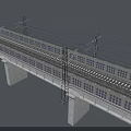 Modern Railway Bridge With Rail Tracks Electric Pylons Concrete Piers And Window Panels