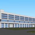 Modern Industrial Factory With Multi Storey Structure Large Glass Windows Green Lawn And Parking Area