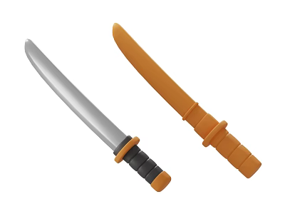 Modern Ornament Decoration Set with Silver Blade Black Handle and Orange Knife Pieces 3d model