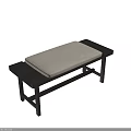 Simple Dark Wood Bench With Light Beige Cushion For Indoor Seating 3d model