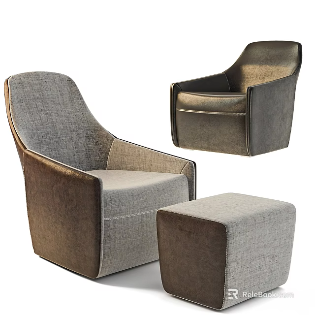 Contemporary Upholstered Leisure Chairs In Brown Gray With Ottoman And Modern Design 3d model 