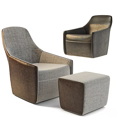 Contemporary Upholstered Leisure Chairs In Brown Gray With Ottoman And Modern Design 3d model